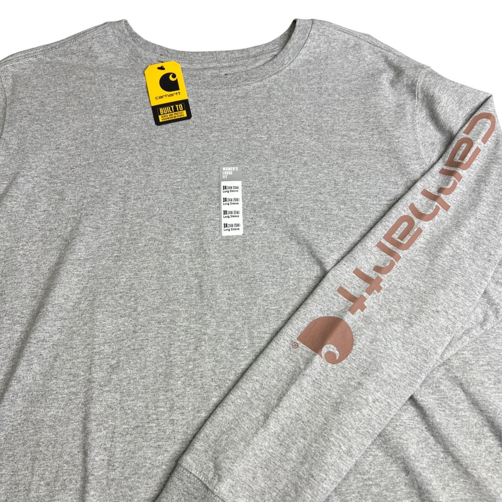 Carhartt Womens 3X Heather Gray Logo Long Sleeve Loose Fit T-Shirt TK0231-W NWT